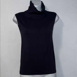 C’EST MOI Navy Blue Butter Soft Seamless Ribbed Turtleneck Tank Top-OS